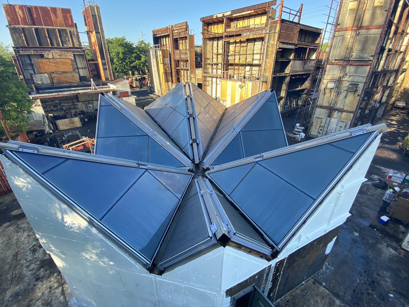 Aerial view of the full-scale performance mockup of the National Gallery of Art skylight