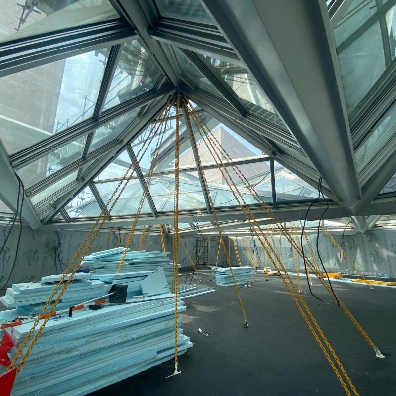 Under the skylight during the work